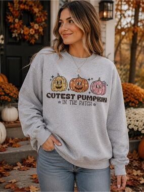 Cutest Pumpkin in the Patch Graphic Sweatshirt - Gray